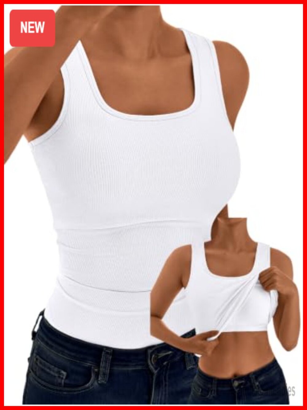 Built in Bra Tank Top Sleeveless Crewneck Rib Knit Women's Shirt